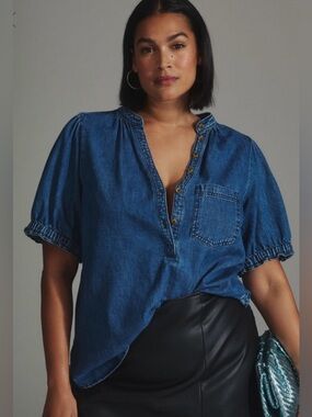 Anthropologie Pilcro denim short sleeve top 1X